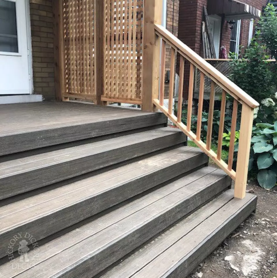 Trex low maintenance decking with cedar railing in Hamilton
