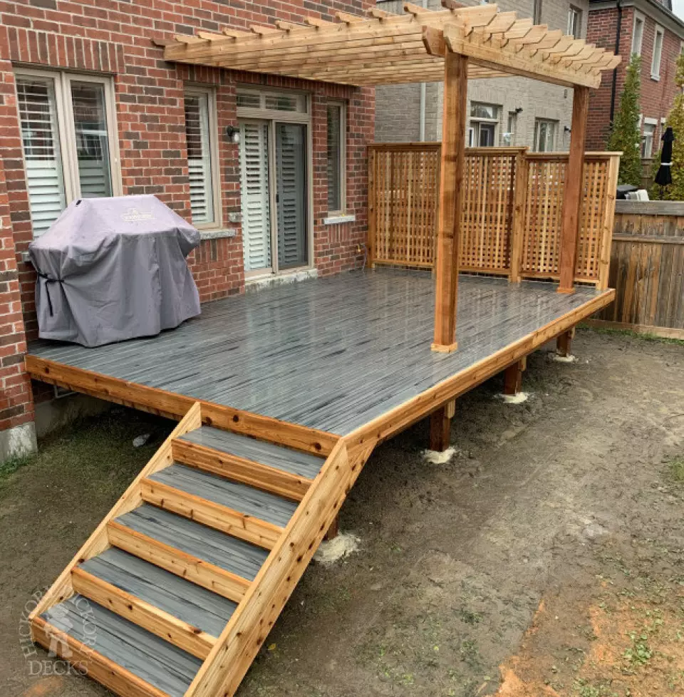 Armadillo deck with pergola in Mississauga