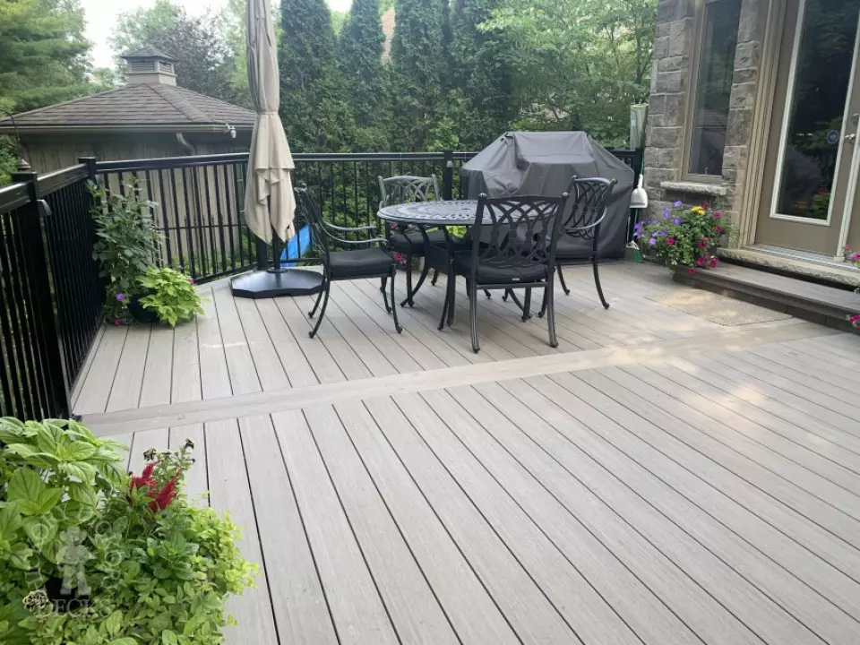 Azek Deck with lights and aluminum railing in Guelph Ontario Azek Deck with lights and aluminum railing in Guelph Ontario