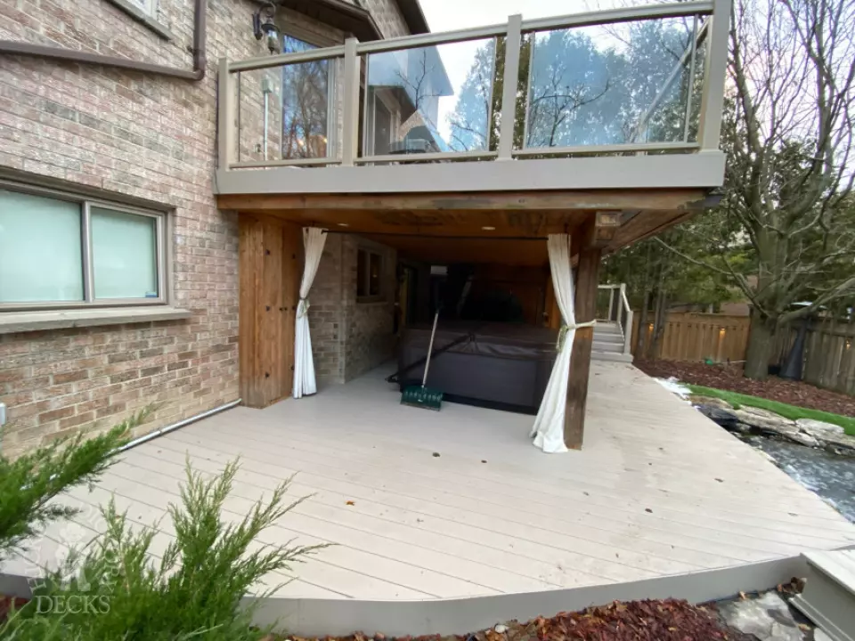 2 Level Clubhouse Deck with Glass Railing in Aurora