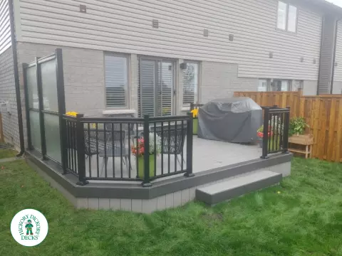 Clubhouse deck with privacy screens in Grimsby