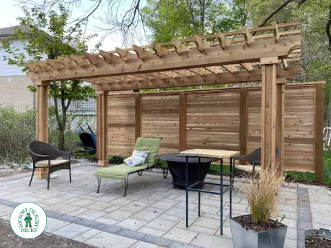 Timbertech deck with storage and Pergola in New Hamburg Ontario