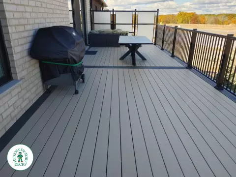 Clubhouse high deck with privacy screens in Welland