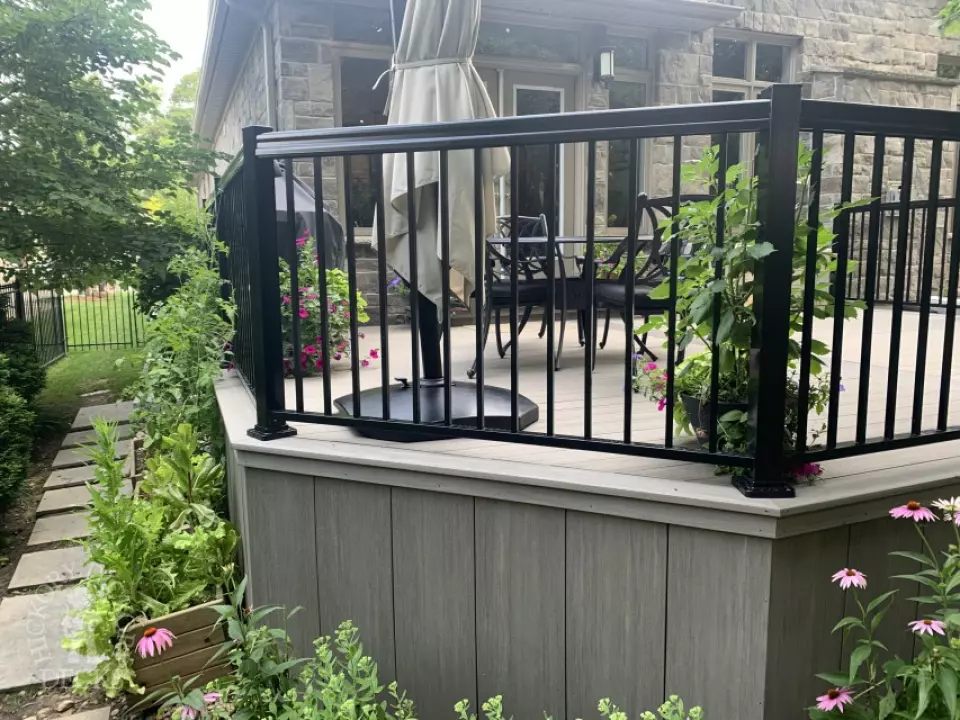 Azek Deck with lights and aluminum railing in Guelph Ontario Azek Deck with lights and aluminum railing in Guelph Ontario