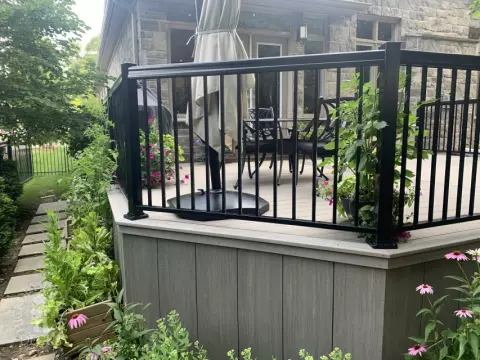 Azek Deck with lights and aluminum railing in Guelph Ontario Azek Deck with lights and aluminum railing in Guelph Ontario