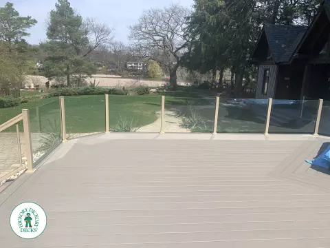 Clubhouse deck with glass railings in Mississauga
