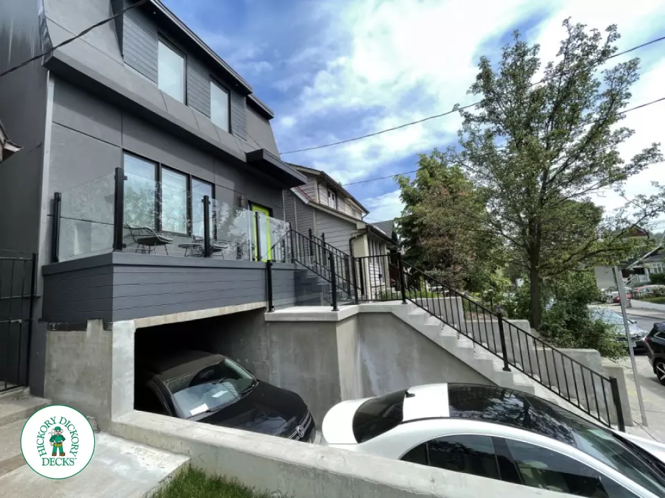 Trex front porch with stairs and glass rail