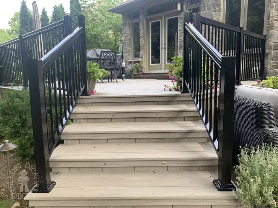 Azek Deck with lights and aluminum railing in Guelph Ontario Azek Deck with lights and aluminum railing in Guelph Ontario