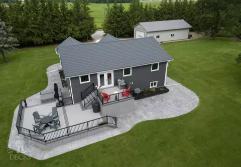 Large clubhouse deck in a grey shade.