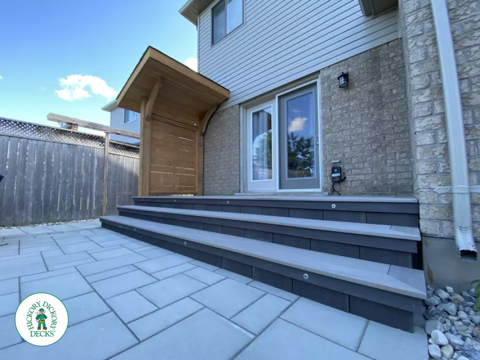 Azek Deck in Elmira Ontario with Privacy Screen and Lights