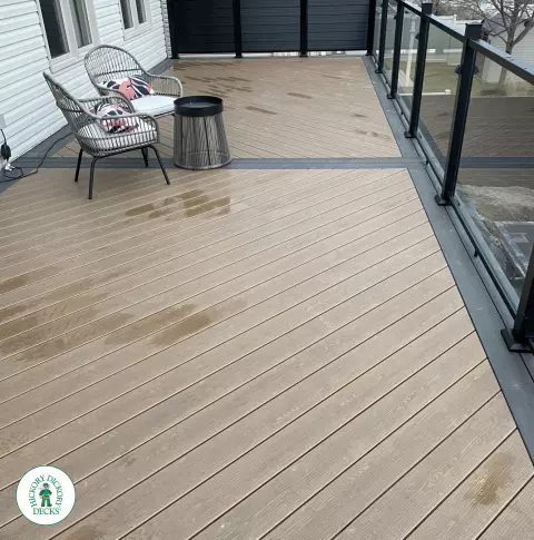 Clubhouse high deck with privacy and glass railings in Ottawa