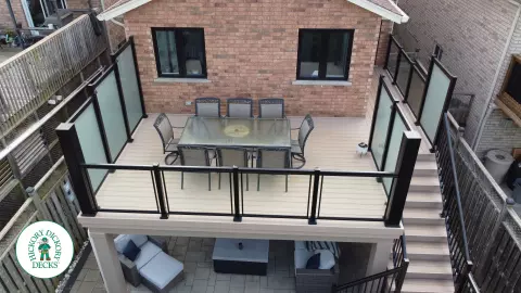 Elevated Azek Deck with Glass Rail and Privacy Elevated Azek Deck with Glass Rail and Privacy
