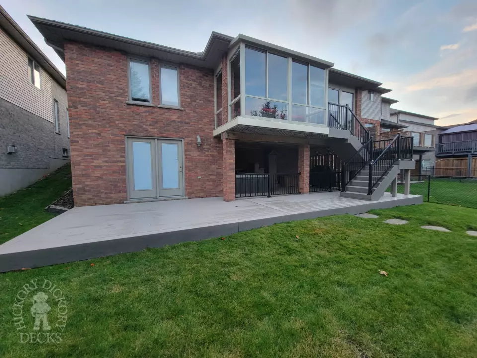 Clubhouse deck with stairs and aluminum railings in St. Thomas