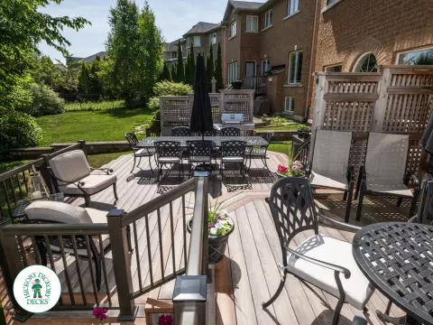Zuri deck with floor pattern, built in ights and privacy screens in Richmond Hill