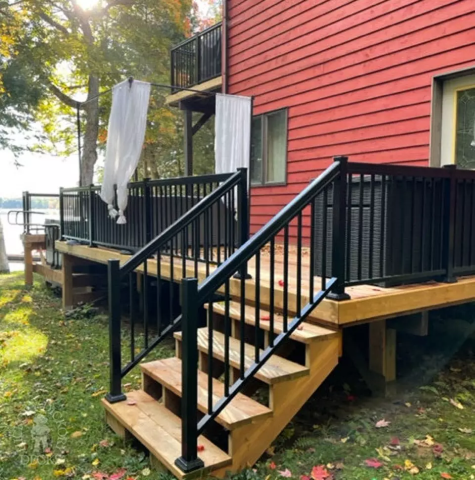 Pressure treated deck with aluminum railings in Bracebridge
