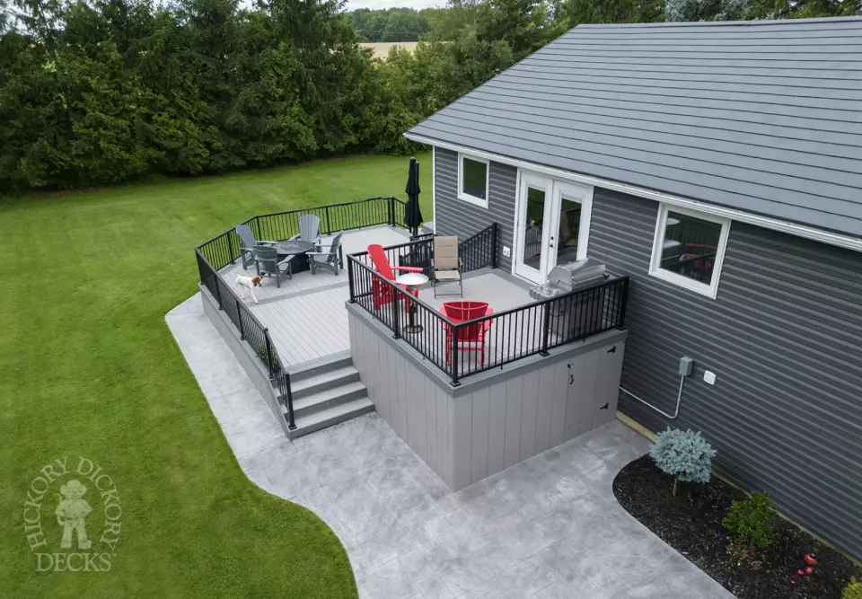 Large clubhouse deck in a grey shade.