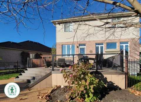Clubhouse deck with curves and aluminum railing in St. Thomas Clubhouse deck with curves and aluminum railing in St. Thomas