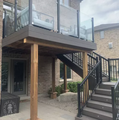 Clubhouse deck Cambridge stairs with lights