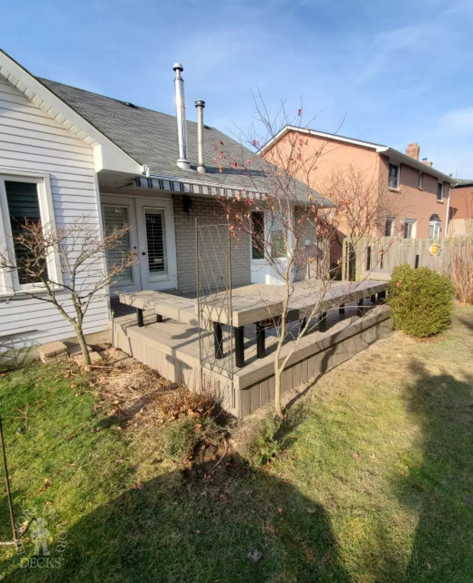 Trex deck with built in benches in Ancaster