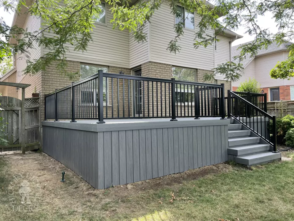 Small porch and deck built in dark grey clubhouse