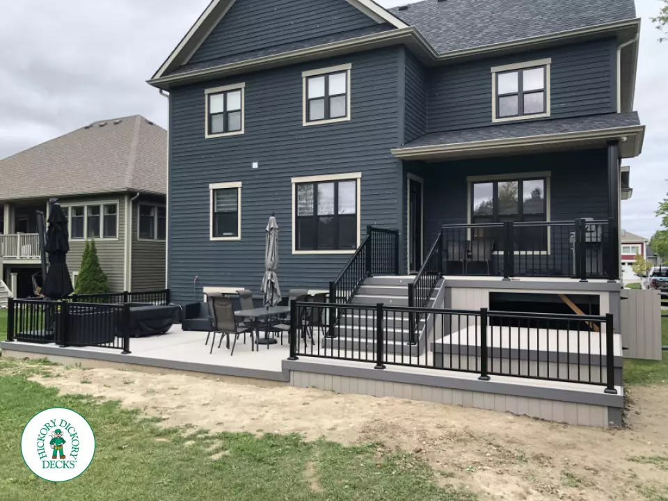 2 level Azek deck with aluminum railings and lights in Barrie