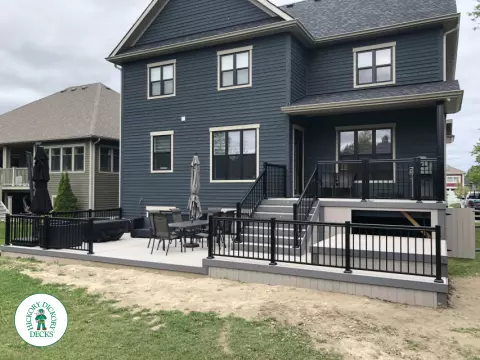 2 level Azek deck with aluminum railings and lights in Barrie