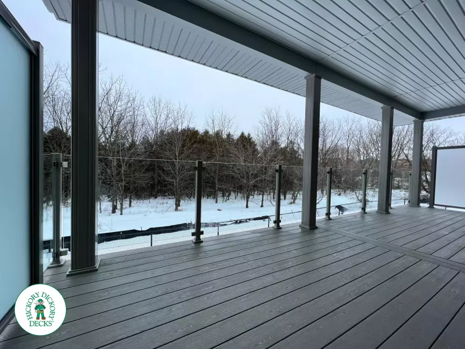 Clubhouse high deck with glass railing in Stouffville