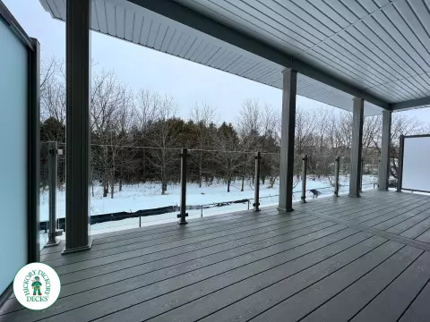 Clubhouse high deck with glass railing in Stouffville