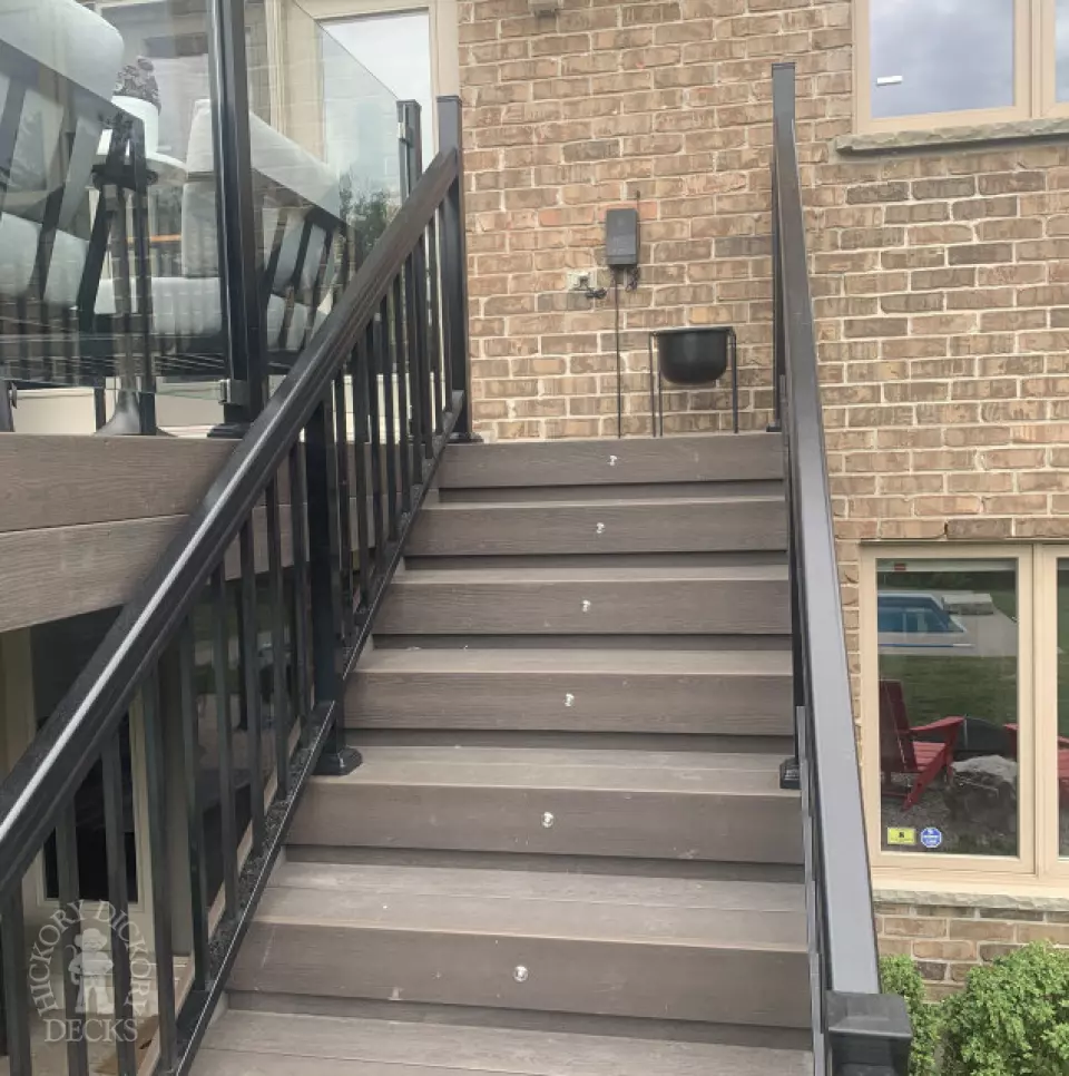 Clubhouse deck Cambridge stairs with lights