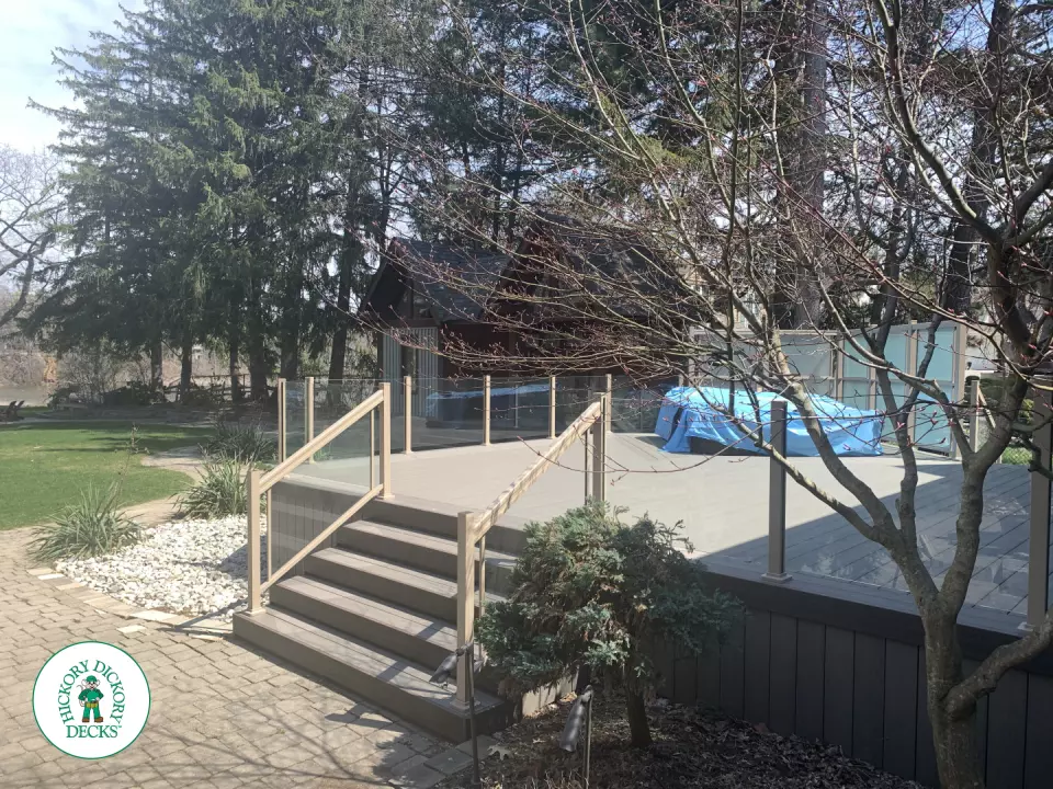 Clubhouse deck with glass railings in Mississauga