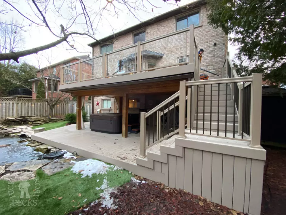 2 Level Clubhouse Deck with Glass Railing in Aurora