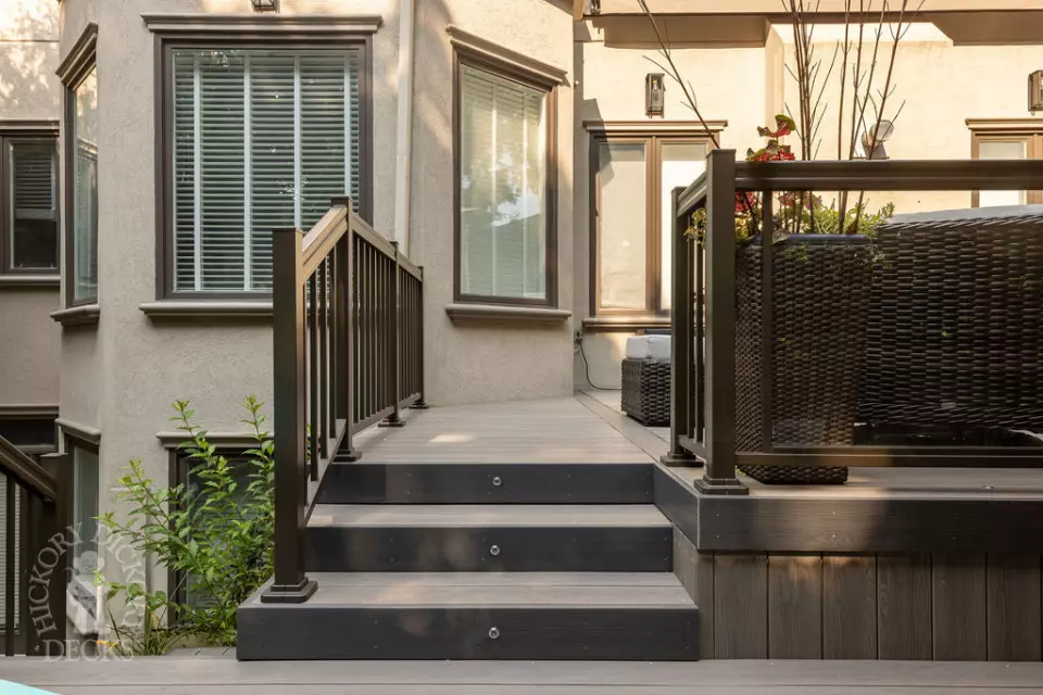 Clubhouse hot tub deck with pergola in North York