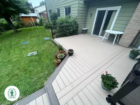 Low azek deck with roof structure