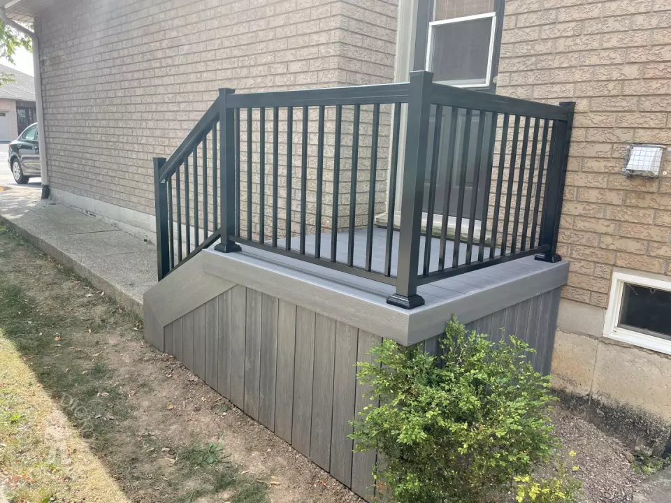 Small porch and deck built in dark grey clubhouse