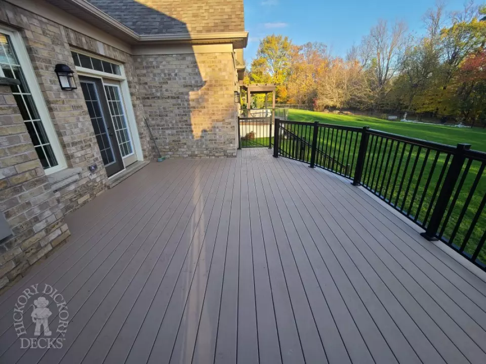 Clubhouse high deck with aluminum railing and stairs in Brampton