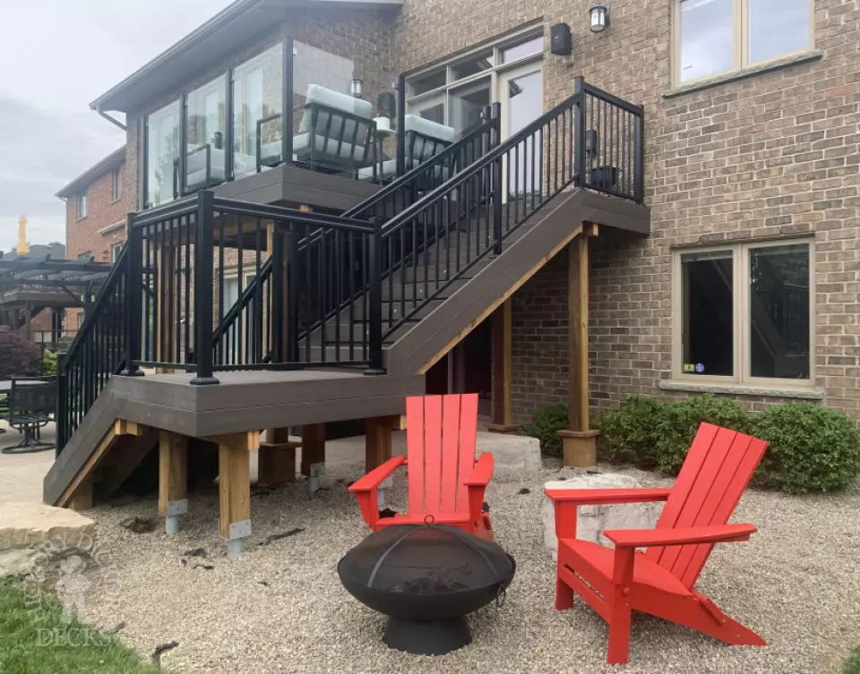 Clubhouse deck Cambridge stairs with lights