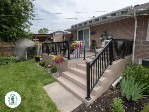Clubhouse deck with privacy screens and aluminum railings in Scarborough