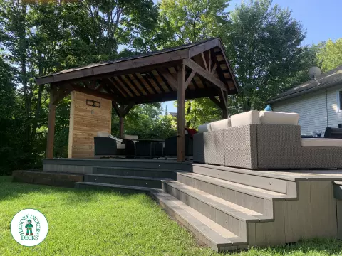 Clubhouse deck with custom Pavilion and deck lights in Ottawa Clubhouse deck with custom Pavilion and deck lights in Ottawa