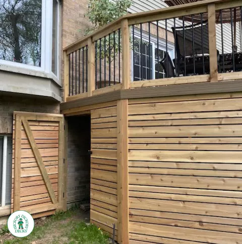 Timbertech deck with storage and Pergola in New Hamburg Ontario