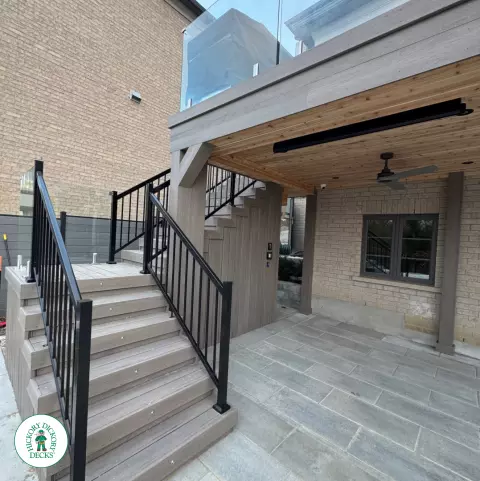 TruNorth high deck with glass railings and stairs with lights in Vaughan