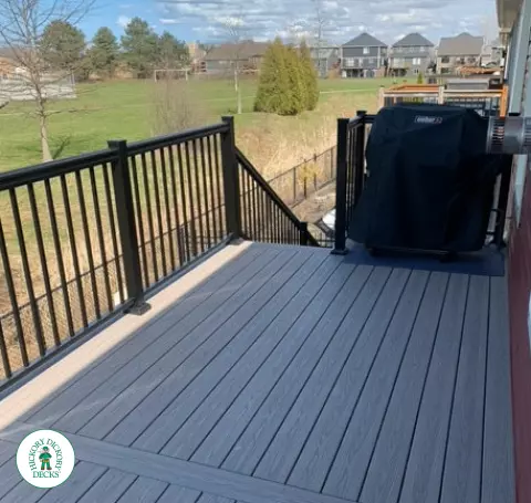 Small high composite deck with stairs.