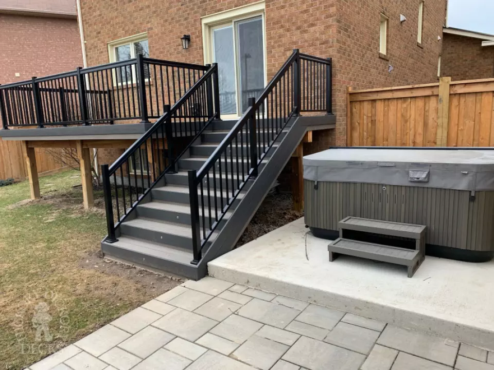 Clubhouse High Deck with Aluminum Railings and Stairs with Lights in Mississauga