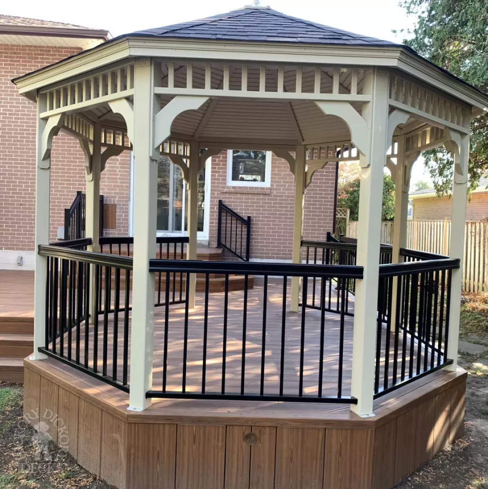 Zuri custom deck with pergola and gazebo in Mississauga