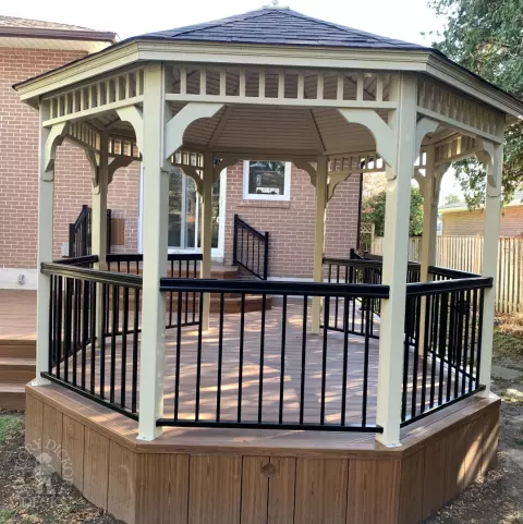 Zuri custom deck with pergola and gazebo in Mississauga