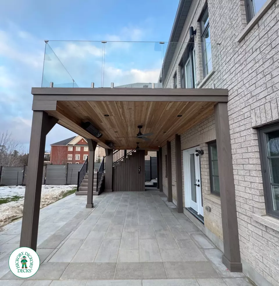 TruNorth high deck with glass railings and stairs with lights in Vaughan