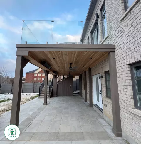 TruNorth high deck with glass railings and stairs with lights in Vaughan
