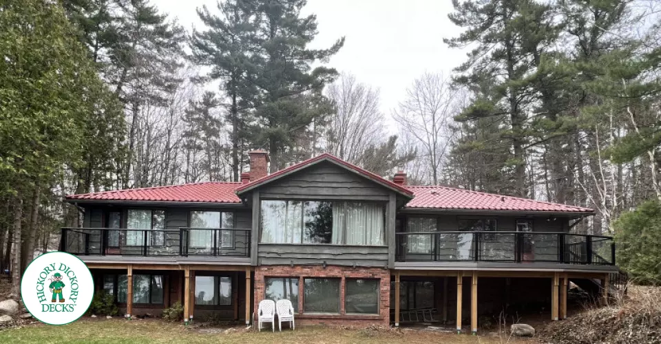 Azek high deck with glass railings in Barrie