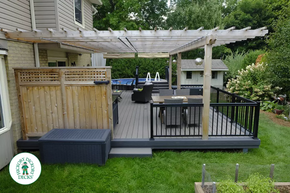 Clubhouse pool deck with pergola in Ancaster