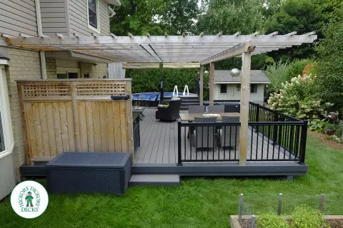Clubhouse pool deck with pergola in Ancaster