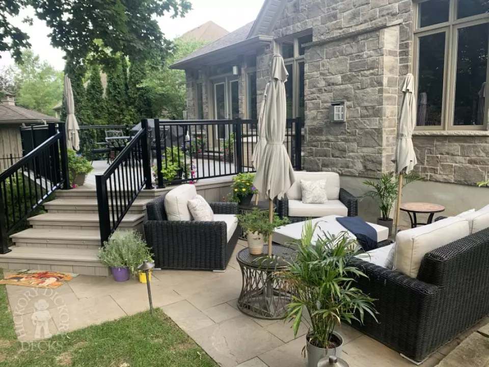 Azek Deck with lights and aluminum railing in Guelph Ontario Azek Deck with lights and aluminum railing in Guelph Ontario